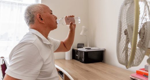 A elderly man suffering from extreme Summer high temperature