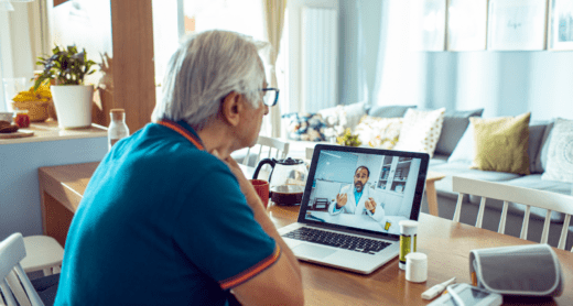 Senior man at a virtual telehealth visit