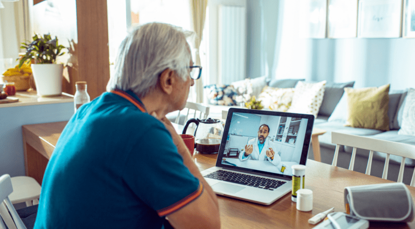 Senior man at a virtual telehealth visit