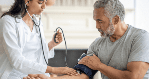 A doctor measuring a person's blood pressure